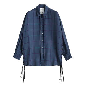 SHAREEF JACQUARD CHECK LACE UP SHIRTS (2色) 22713029 シャリーフ ジャガード チェックシャツ レースアップ 長袖シャツ 長袖 ビッグシャツ シャツ トップス 日本製 メンズ 送料無料