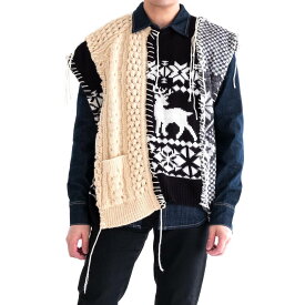 DISCOVERED NORDIC COLLAGE KNIT VEST (#1) DC-NS-KN-04 ディスカバード ノルディック フィッシャーマン ドッキング 古着 リメイク ニット ベスト ユニセックス 日本製 送料無料