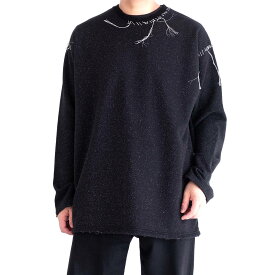 DISCOVERED KILAKILA DAMAGE SWEAT (BLACK) DC-SS24-CU-05 ディスカバード キラキラ ダメージ スウェット 銀糸 ラメ カットオフ ダメージ加工 トップス ユニセックス 日本製 送料無料