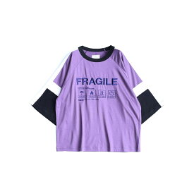 【SALE 30%OFF】 SHAREEF “FRAGILE” SWITCHING BIG-T (3色 Mokha Pink/Black/Beige) 19315079 シャリーフ ビッグT 刺繍 リヨセル ビッグシルエット Tシャツ カットソー メンズ 送料無料