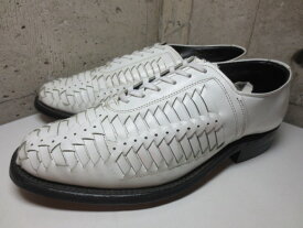 【中古】Hitchcosk WIDE SIZE SHOES 編み込み レザーシューズ 白 【サイズ：26.5cm位】【あす楽対応】【古着屋mellow楽天市場店】