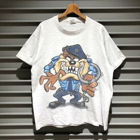 90's アメリカ製 anvil ルーニーチューンズ LOONEY TUNES タズマニアン デビル TAZ 両面プリント Tシャツ 半袖 サイズ：メンズ XL ビッグサイズ ヘザーグレー Made in U.S.A【中古】