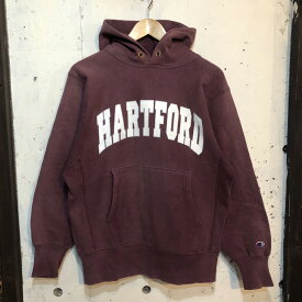 90's USA製 チャンピオン リバースウィーブ Champion REVERSE WEAVE "HARTFORD" カレッジプリント スウェット パーカー フーディー プルオーバー トレーナー 長袖 サイズ：メンズ M エンジ【中古】