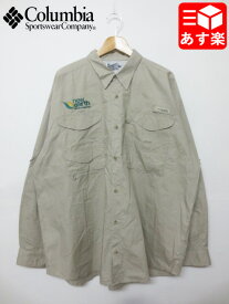 コロンビア/Columbia PFG コットン シャツ 長袖 刺繍入り サイズ：XL ベージュ系【Performance Fishing Gear】【古着】 古着 【中古】 中古 mellow 【あす楽対応】【古着屋mellow楽天市場店】【BIG SIZE/ビッグサイズ】