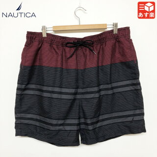ノーティカ/NAUTICAボーダー柄スイムショートパンツボードショーツサイズ:XLレッド×ブラック×グレー【新品】新品mellow【あす楽対応】【古着屋mellow楽天市場店】