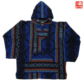 【Deadstock】90's AZTEC Mexican Parka メキシカン パーカー プルオーバー エスニックパーカー　サイズ：L　ブルー×ライトブルー×レッド×ブラック×ブラウン　デッドストック【新古品】BAJA hoodie 新古品 mellow【あす楽対応】【古着 mellow楽天市場