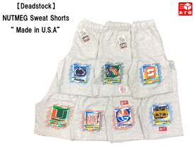 ★10%オフ クーポン 4/30 14時まで★【ゆうパケット対応】【Deadstock】NUTMEG Sweat Shorts Made in U.S.A ナツメグ スウェット ショートパンツ 無地 カレッジプリント サイズ：S, M, L ヘザーグレー アメリカ製 【新古品】新古品 mellow【あす楽対応】【古着 me