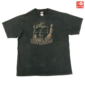 【ゆうパケット対応】 ハーレー ダビッドソン HARLEY-DAVIDSON Tシャツ 半袖 両面プリント スカル MADE IN U.S.A　サイズ：XL　ブラック 【古着】 古着 【中古】 中古 mellow 【あす楽対応】【古着屋mellow楽天市場店】