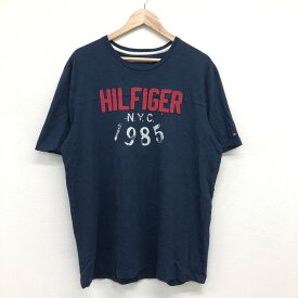 訳あり US古着 トミー ヒルフィガー TOMMY HILFIGER Tシャツ 半袖 ロゴプリント アップリケ サイズ：メンズ XL ネイビー あす楽対応【中古】