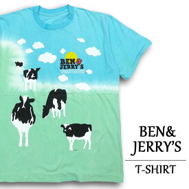 ★30%オフ クーポン 4/30 14時まで★ベン&ジェリーズ Tシャツ 半袖 総柄 BEN&JERRY'S Tシャツ サイズ：メンズ XL 相当 ビッグサイズ ライトブルー×ライトグリーン あす楽対応 【新品】