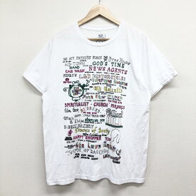 ★30%オフ クーポン 4/30 14時まで★US古着 グラフィック文字 刺繍デザイン Tシャツ 半袖 サイズ：メンズ L ホワイト あす楽対応【中古】