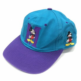 ディズニー ミッキーマウス スナップバック キャップ Disney Mickey Mouse Snapback Cap 刺繍 サイズ：ONE SIZE ブルーグリーン×パープル【中古】