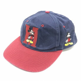 ディズニー ミッキーマウス スナップバック キャップ Disney Mickey Mouse Snapback Cap 刺繍 サイズ：ONE SIZE ネイビー×レッド【中古】
