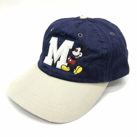 ディズニー ミッキーマウス ストラップバック キャップ Disney Mickey Mouse Strapback Cap 刺繍 ネイビー×ベージュ【中古】