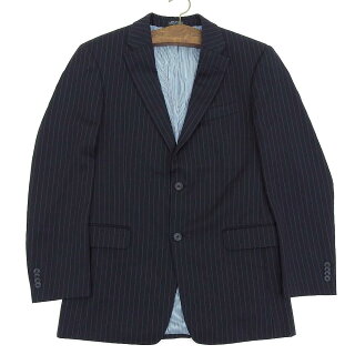 トミーヒルフィガー/TOMMYHILFIGER2つボタンストライプ柄ウールテーラードジャケットサイズ:R38濃紺ダークネイビー【古着】古着【中古】中古mellow【あす楽対応】【古着屋mellow楽天市場店】