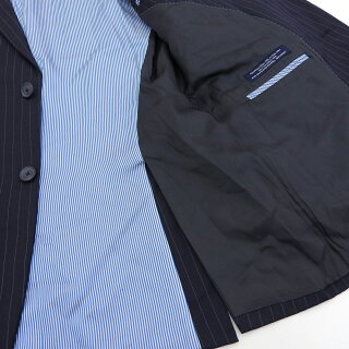 トミーヒルフィガー/TOMMYHILFIGER2つボタンストライプ柄ウールテーラードジャケットサイズ:R38濃紺ダークネイビー【古着】古着【中古】中古mellow【あす楽対応】【古着屋mellow楽天市場店】