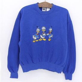 ディズニー THE DISNEY CATALOG スウェット シャツ 前V プルオーバー トレーナー ドナルドダック Donald Duck 刺繍 長袖 サイズ：M ブルー 【古着】 古着 【中古】 中古 mellow 【古着屋mellow楽天市場店】