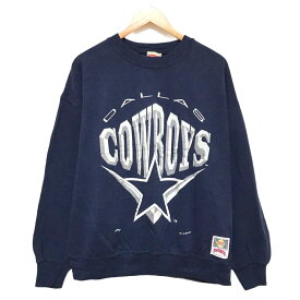 NFL ダラス・カウボーイズ NUTMEG MILLS プルオーバー スウェット シャツ トレーナー "DALLAS COWBOYS" ロゴ プリント 長袖 MADE IN USA サイズ：L ネイビー 【古着】 古着 【中古】 中古 アメリカ製 mellow 【古着屋mellow楽天市場店】