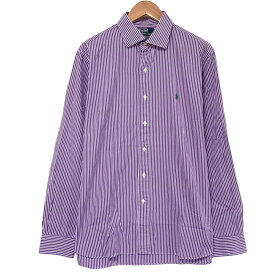 ポロ ラルフローレン Polo by Ralph Lauren ロングスリーブ シャツ ストライプ柄 長袖 サイズ：Men's XL位 パープル×ホワイト 【CUSTOM FIT DRESS SHIRT】 【古着】 古着 【中古】 中古 mellow 【古着屋mellow楽天市場店】