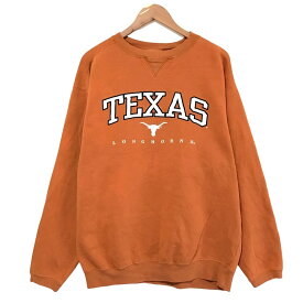 VARSITY ATHLETIC スウェット シャツ プルオーバー 前V トレーナー "TEXAS LONGHORNS" ロゴ 刺繍 カレッジ 無地 長袖 サイズ：L オレンジブラウン系 【古着】 古着 【中古】 中古 mellow 【古着屋mellow楽天市場店】