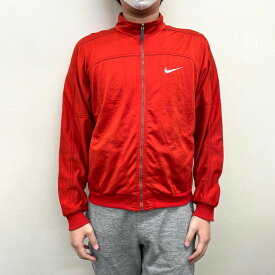 ★20%オフ クーポン 4/30 14時まで★90's~ ナイキ NIKE ジップアップ ジャージ トラックジャケット ジョグトップ 長袖 スウッシュロゴ 刺繍 サイズ：XL レッド【古着】 古着 【中古】 中古 mellow 【あす楽対応】 【古着屋mellow楽天市場店】