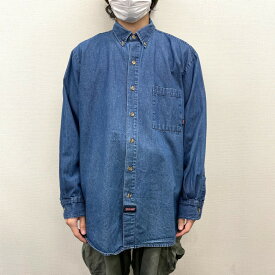 【中古】 ディッキーズ Dickies デニム シャツ ボタンダウン ロングスリーブ 長袖 サイズ：L インディゴ 古着 中古 mellow あす楽対応 古着屋mellow楽天市場店