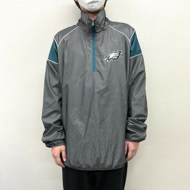 ★30%オフ クーポン 4/30 14時まで★【中古】 G-III APPAREL NFL フィラデルフィア イーグルス ハーフジップ ジャケット プルオーバー ウィンドブレーカー ロゴ 刺繍 ワッペン サイズ：3XL グレー×ブルーグリーン 古着 中古 mellow あす楽対応 古着屋mellow楽天市場店