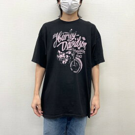 【中古】 ハーレーダビッドソン HARLEY-DAVIDSON Tシャツ 半袖 ロゴ 両面プリント サイズ：MEN'S L位 ブラック 古着 中古 mellow ゆうパケット対応 あす楽対応 古着屋mellow楽天市場店