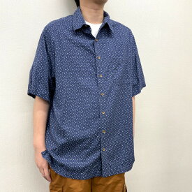 【中古】 ROUNDTREE & YORKE コットン×リヨセル シャツ 半袖 ショートスリーブ 総柄 サイズ：2XL ネイビー系 古着 中古 mellow ゆうパケット対応 あす楽対応 古着屋mellow楽天市場店