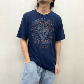 【中古】 ハーレー ダビッドソン HARLEY-DAVIDSON Tシャツ 半袖 ショートスリーブ 薄手 ロゴ 両面プリント サイズ：M ネイビー 古着 中古 mellow ゆうパケット対応 あす楽対応 古着屋mellow楽天市場店