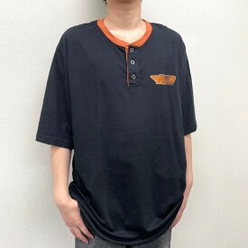 【中古】 ハーレー ダビッドソン HARLEY-DAVIDSON ヘンリーネック Tシャツ 半袖 ショートスリーブ ロゴ プリント サイズ：3XL ブラック×オレンジ 古着 中古 mellow あす楽対応 古着屋mellow楽天市場店