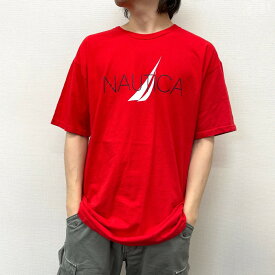 ★30%オフ クーポン 4/30 14時まで★US古着 ノーティカ NAUTICA Tシャツ 半袖 ロゴ プリント サイズ：メンズ L レッド あす楽対応【中古】