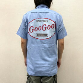 ★30%オフ クーポン 4/30 14時まで★US古着 ディッキーズ Dickies ワークシャツ 半袖 Goo Goo Cluster プリント サイズ：メンズ S ライトブルー あす楽対応【中古】