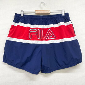 【30％オフ★お得なクーポンあり】US古着 フィラ FILA スイム ショートパンツ ボードショーツ ボーダー柄 ロゴ 刺繍 ひざ上 サイズ：W34～ ネイビー×レッド×ホワイト あす楽対応 【中古】