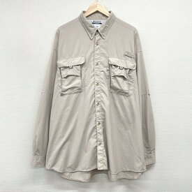 ★30%オフ クーポン 4/30 14時まで★US古着 コロンビア Columbia PFG バハマII ロングスリーブシャツ Bahama II ボタンダウン 長袖 UPF30+ サイズ：メンズ XXL ビッグサイズ ベージュ FM7043 あす楽対応【中古】