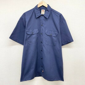 ★30%オフ クーポン 4/30 14時まで★US古着 ディッキーズ Dickies ワークシャツ 半袖 無地 サイズ：メンズ L ネイビー あす楽対応【中古】