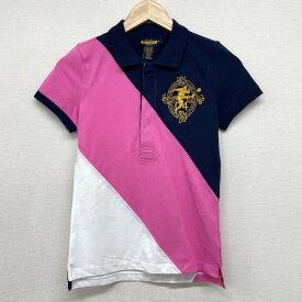 訳あり ラルフローレン ラグビー 鹿の子 ポロシャツ ストレッチ 半袖 キッカー 刺繍 RALPH LAUREN RUGBY サイズ：WOMEN'S S レディース ネイビー×ピンク×ホワイト あす楽対応【新品】