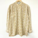 【SP7】GUARDS POLO CLUB 総柄 シャツ バンドカラー ロングスリーブ 長袖 サイズ：MEN'S M位 ベージュ×ホワイト 【古着】 古着 【中古】 中古 mellow 【古着屋mellow楽天市場店】