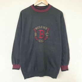 ★20%オフ クーポン 4/30 14時まで★BUGLE BOY CO. スウェット シャツ モックネック プルオーバー トレーナー ロゴ 刺繍 長袖 サイズ：XL ブラック×エンジ 【古着】 古着 【中古】 中古 mellow 【あす楽対応】【古着屋mellow楽天市場店】