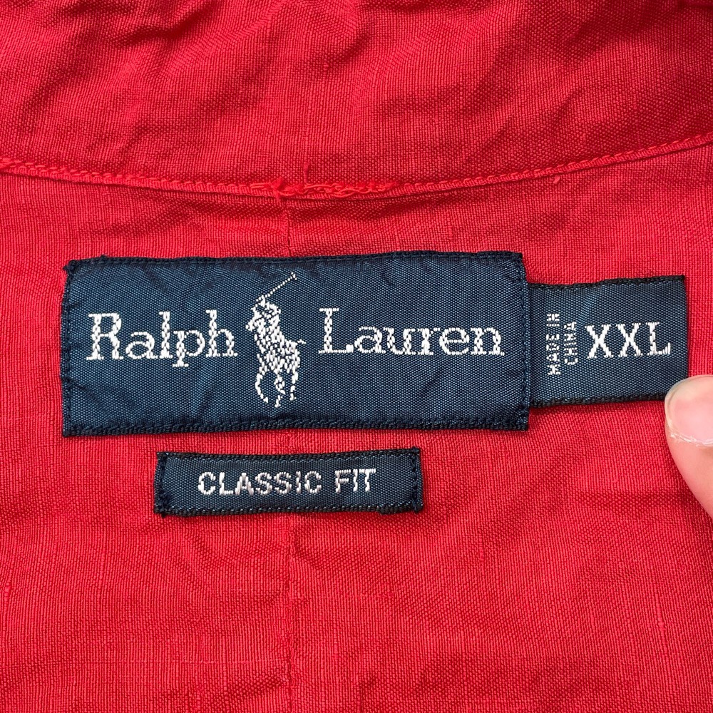 ラルフローレン Ralph Lauren 刺繍ロゴ 無地 半袖 リネン シャツ 