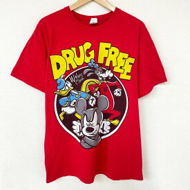 【ゆうパケット対応】anvil Tシャツ 半袖 キャラクター プリント DRUG FREE サイズ：L レッド 【古着】 古着 【中古】 中古 mellow 【あす楽対応】【古着屋mellow楽天市場店】