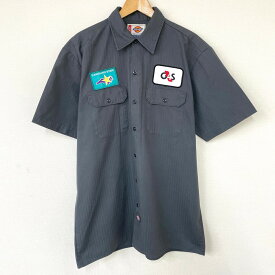 ★20%オフ クーポン 4/2 14時まで★【ゆうパケット対応】ディッキーズ Dickies ワークシャツ 半袖 ストライプ ワッペン サイズ：L グレー【古着】 古着 【中古】 中古 mellow 【あす楽対応】【古着屋mellow楽天市場店】