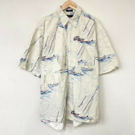 ノーティカ NAUTICA アロハ シャツ ボタンダウン 半袖 船柄 総柄 サイズ：XL アイボリー系【古着】 古着 【中古】 中古 mellow 【あす楽対応】【古着屋mellow楽天市場店】