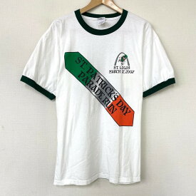 【ゆうパケット対応】anvil リンガー Tシャツ プリント 半袖 サイズ：L ホワイト×グリーン 【古着】 古着 【中古】 中古 mellow トリムTシャツ【あす楽対応】【古着屋mellow楽天市場店】