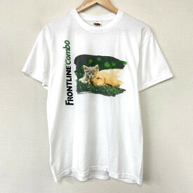 【30％オフ★お得なクーポンあり】【ゆうパケット対応】古着 アニマルピクチャープリント白Tシャツ 犬 猫プリント サイズ：M ホワイト 100%コットン フルーツ オブ ザ ルーム FRUIT OF THE LOOM【古着】 古着 【中古】 中古 mellow【あす楽対応】【古着屋mellow楽天市場店