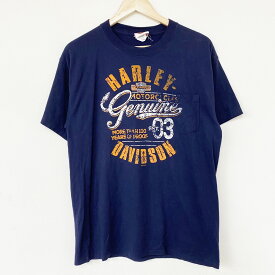 【ゆうパケット対応】ハーレーダビットソン HARLEY-DAVIDSON Tシャツ 両面 プリント Genuine EST.03 ポケット付き 半袖 サイズ：M ネイビー 【古着】 古着 【中古】 中古 mellow【あす楽対応】【古着屋mellow楽天市場店】