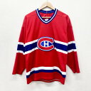 US古着 カナダ製 CCM NHL モントリオール・カナディアンズ Montreal Canadiens メッシュ ホッケージャージ 長袖 チームロゴ ワッペン サイズ：メンズ S レッド×ホワイト×ブルー 【中古】