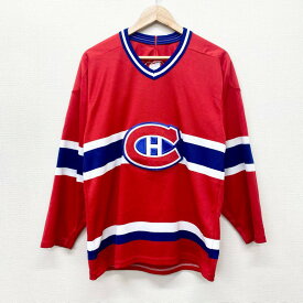 US古着 カナダ製 CCM NHL モントリオール・カナディアンズ Montreal Canadiens メッシュ ホッケージャージ 長袖 チームロゴ ワッペン サイズ：メンズ S レッド×ホワイト×ブルー あす楽対応【中古】