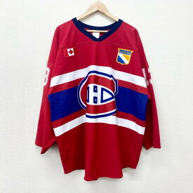 US古着 カナダ製 NHL モントリオール・カナディアンズ Montreal Canadiens メッシュ ホッケージャージ 長袖 チームロゴ ワッペン サイズ：メンズ XL ビッグサイズ レッド×ホワイト×ブルー あす楽対応【中古】