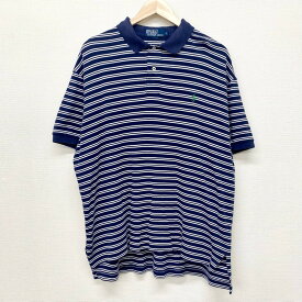 ★30%オフ クーポン 4/2 14時まで★US古着 ポロ ラルフローレン Polo by Ralph Lauren コットン ポロシャツ 半袖 ボーダー柄 ワンポイント ポニー 刺繍 サイズ：メンズ L ネイビー×ホワイト あす楽対応【中古】